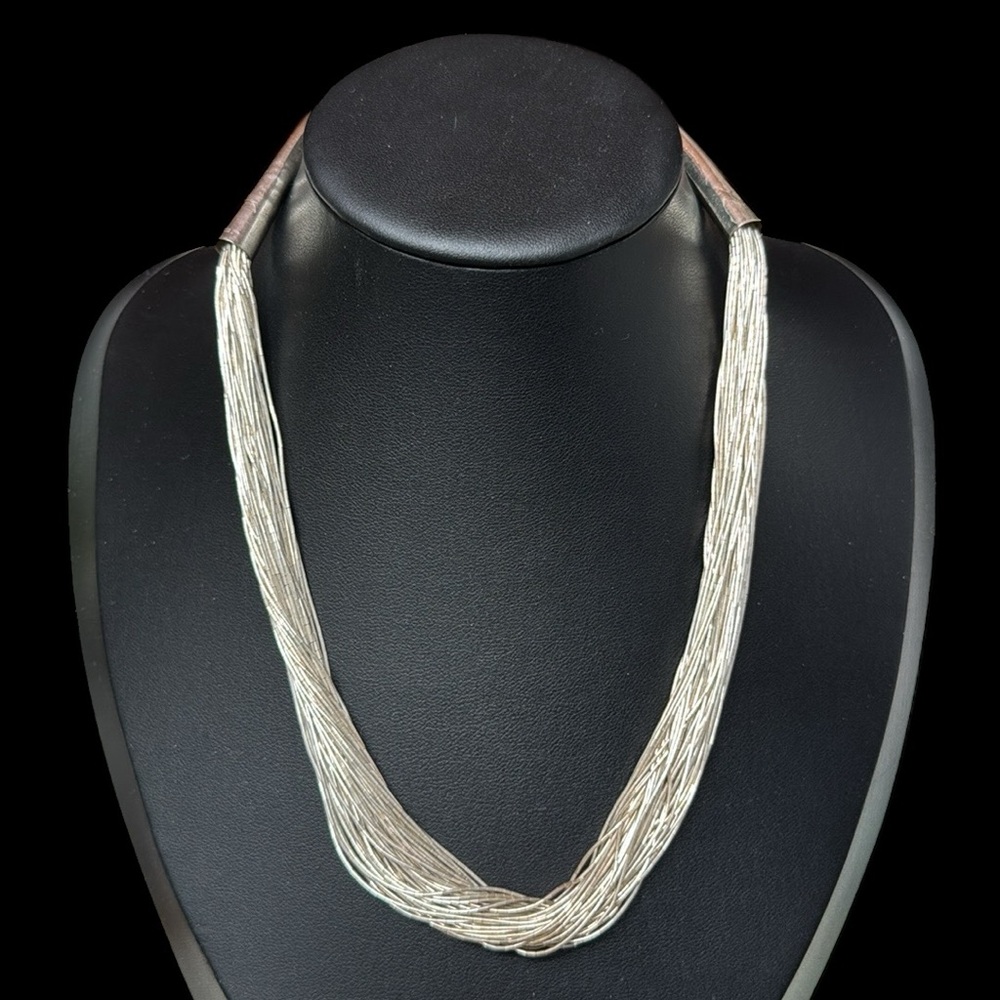 Native American Liquid Sterling Silver Heishi Bead Heavy Multi-Strand Necklace